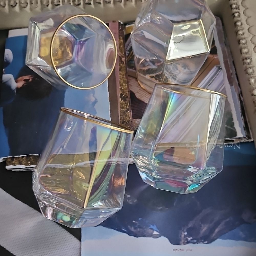 Iridescent Geometric Glasses with Gold Rim